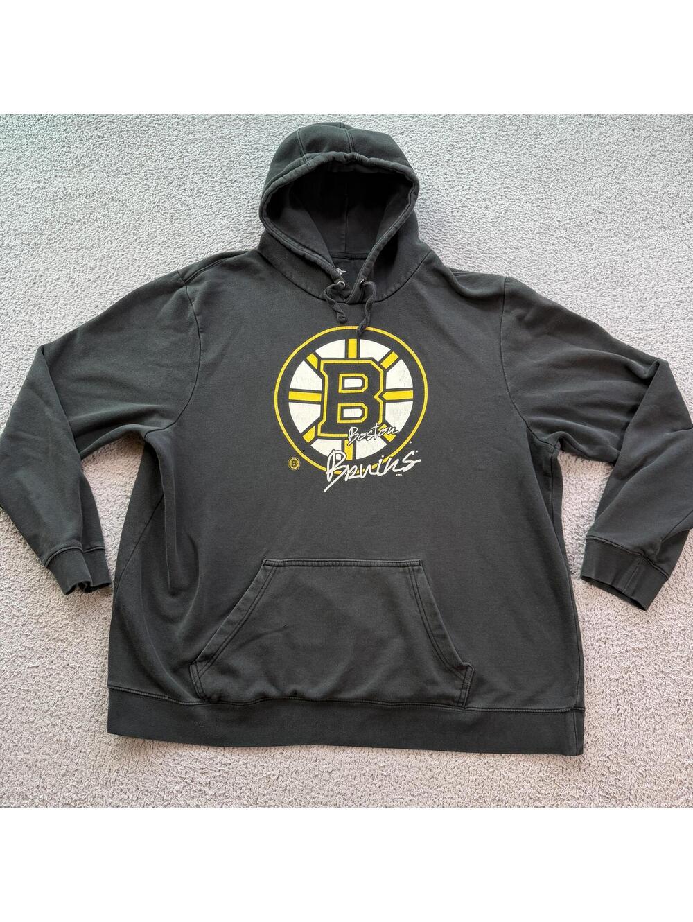 Boston Bruins Faded Black NHL Hoodie Hockey Heavyweight Pullover Sweatshirt XXL